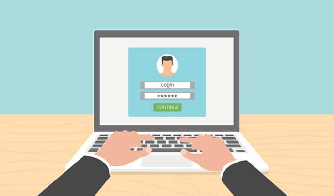 Log in account on the laptop. Hands on the laptop.